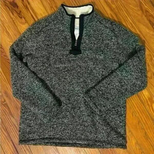 Orvis Gray/Black Brighton Sherpa Lined 1/4-Zip Pullover Marled Fleece Men Size L